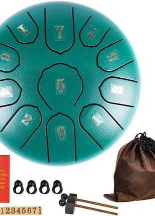 Глюкофон ручной язычковый барабан на 11 нот 16см tongue drum green инструмент для медитации и йоги