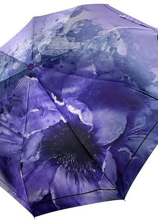 Женский зонт полуавтомат на 9 спиц с принтом цветка от frei regen, ручка фиолетовая, fr 09075-2