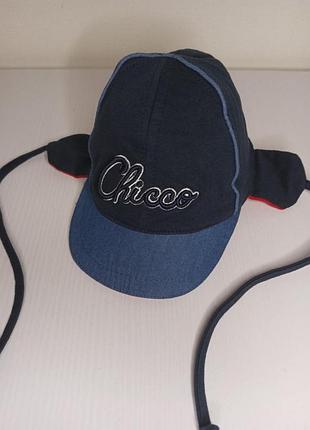 Дитяча трикотажна кепка з вушками для хлопчика chicco 44 см 6-9м темно-синя