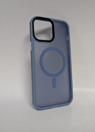 Чехол для iphone 13 pro max, wave matte, с магнитным кольцом, противоударный, с magsafe, матовый, голубой