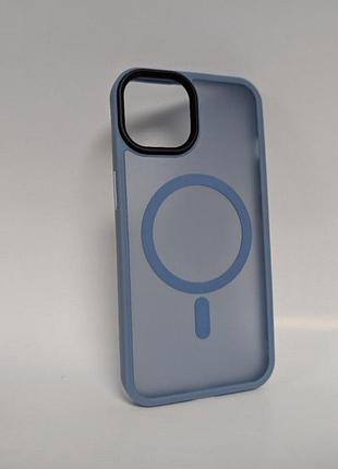 Чехол для iphone 14, wave matte, с магнитным кольцом, противоударный, с magsafe, матовый, голубой