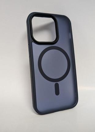 Чехол для iphone 14 pro, wave matte, с магнитным кольцом, противоударный, с magsafe, матовый, синий