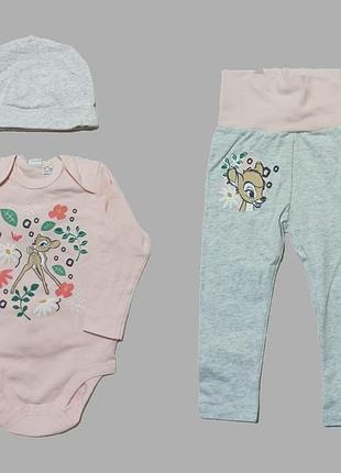 Дитячий комплект bambi для дівчинки боді штани шапочка disney baby