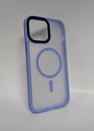 Чехол для iphone 13 pro max, wave matte, с магнитным кольцом, противоударный, с magsafe, матовый, голубой