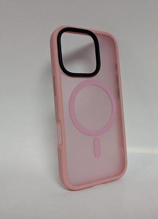 Чехол для iphone 16 pro, wave matte, с магнитным кольцом, противоударный, с magsafe, матовый, розовый