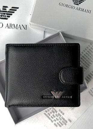 Мужской кошелек armani армани брендовое портмоне на кнопке для документов черного цвета в фирменной коробке