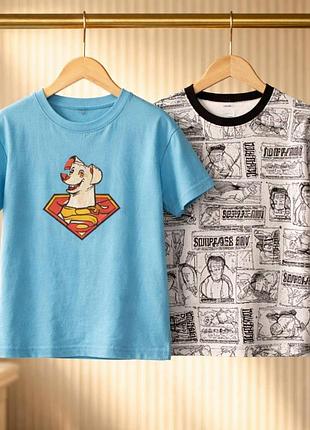 Набір 2 шт дитяча бавовняна футболка для хлопчика super pets 122-128, 6-8 років
