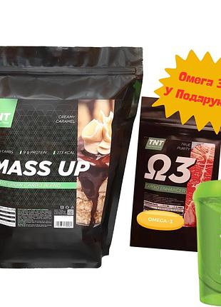 Углеводно-белковый gainer mass up = 76% углеводово 2,5 кг для набора массы тела + омега 3 в подарок + шейкер