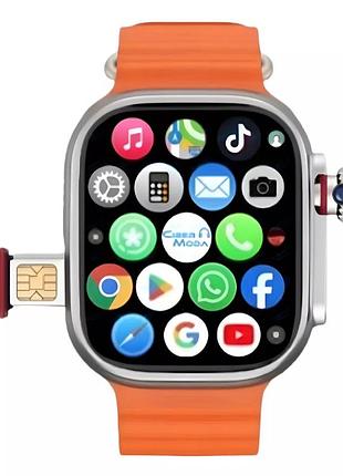 Часы телефон с сим картой android 4g cds9 smart watch с playmarket, tiktok и google серебристые с оранджевым