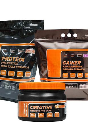 Макс.комплекс для набора массы : gainer 73% углеводы + protein сывороточный 80% белка ( 2 кг ) + креатин