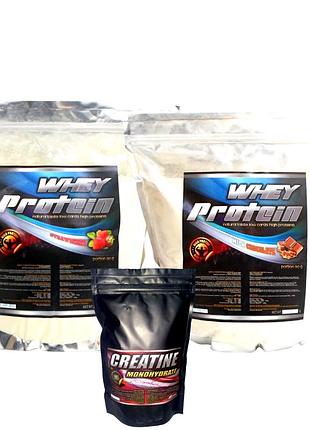 Whey protein сывороточный 78% белка ( 4 кг ) для набора мышечной массы + креатин моногидрат (0,3 кг) в подарок