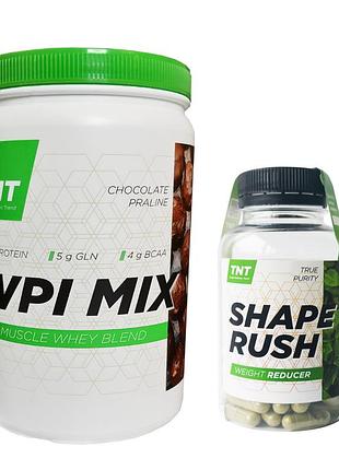 Ізолят сироватковий wpi mix (0,9 кг/шоколад) + наутральний жироспалювач "shape rush" (100 капсул) tnt