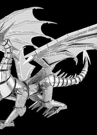 Металлический 3d конструктор серебряный дракон
