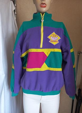 Винтажная флисовая кофта (пуловер) в стиле colorblock (цветные блоки) 1980-90-х годов 44-46 размер