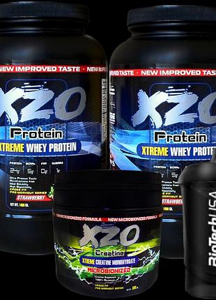Whey protein 80% белка (2 банки/по 1 кг) для роста и укрепления мышц + креатин моногидрат (0,3 кг) + шейкер