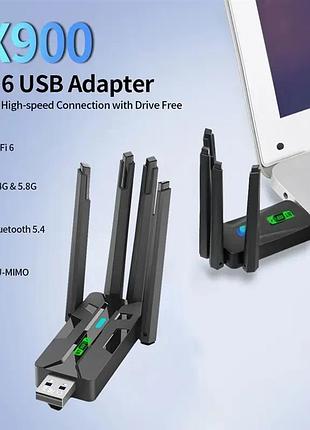 Usb-адаптер wi-fi 6 ax900 + bluetooth 5.4 (2-в-1) | 900 мбіт/с | dual band 2.4/5ghz | 4 антени
