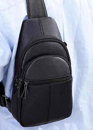 Чоловіча шкіряна сумка через плече, сумка слінг, бананка шкіряна