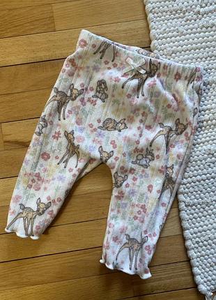 Disney baby штанці bambi, 0–3 міс, м’яка бавовна з еластаном, квітковий принт, бантик на поясі.