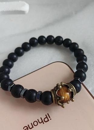 Браслет из камня корона с тигровым глазом
