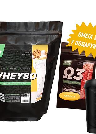 Комплес для набора мышечной массы тела protein tm tnt = 80% белка ( 2 кг ) + омега 3 в подарок + шейкер