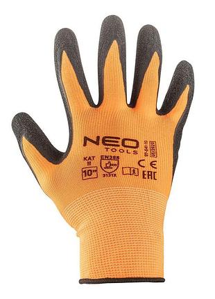 Рукавички робочі neo tools, латексне покриття, поліестер, р.10, помаранчевий 3