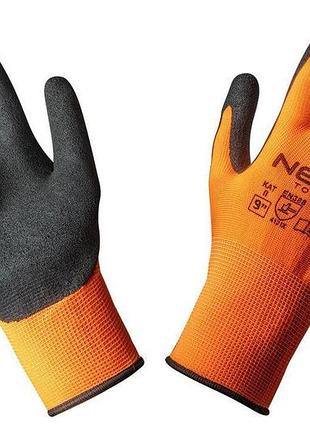 Перчатки рабочие neo tools, нитриловое покрытие, полиэстер, р.9, оранжевый