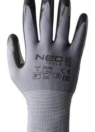 Перчатки рабочие neo tools, нитриловое покрытие, нейлон, р.8, серый 3