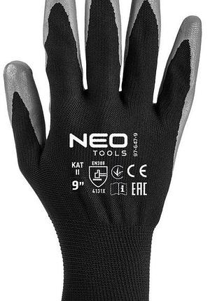 Перчатки рабочие neo tools комплект 12шт, полиэстер с нитриловым покрытием, р.9, серо-черный 5