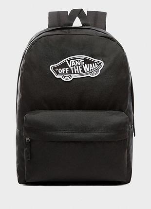 Рюкзак vans realm backpack black — стильный черный рюкзак с аппликацией, объем 22 л, повседневный городской рюкзак для школы,