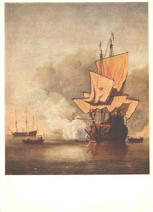 Открытка немецкая willem van velde гдр ddr veb verlag велде младший орудийный залп