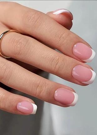 Гелевые типсы для наращивания soft gel с французским маникюром глянцевые короткий квадрат s 150 шт бледно-розовые с белым френчем