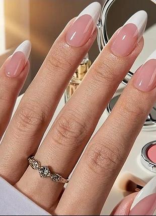 Гелевые типсы для наращивания с французским маникюром mafanails глянцевые миндаль l 120 шт розово-персиковые с белым френчем (401)