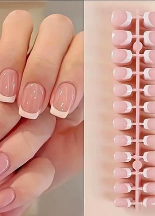 Гелевые типсы для наращивания французским маникюром mafanails с глянцевые квадрат s 120 шт розово-персиковы
