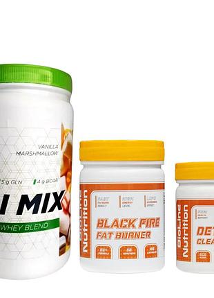 Комбінований потужний жироспалювач " black fire" + протеїновий коктейль "wpi mix" + detox у подарунок