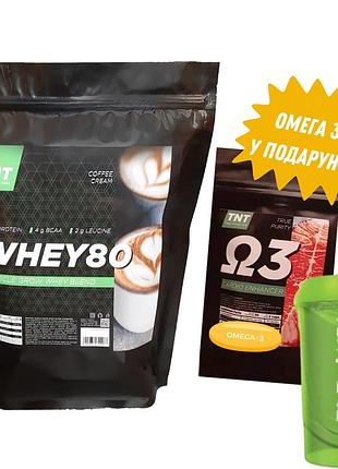 Оригинальный protein сывороточный для набора мышечной массы = 80% белка ( 2 кг ) + омега 3 в подарок + шейкер