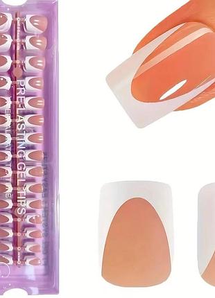 Гелевые типсы для наращивания soft gel с французским маникюром глянцевые короткий квадрат s 150 шт бежевые с белой глубокой