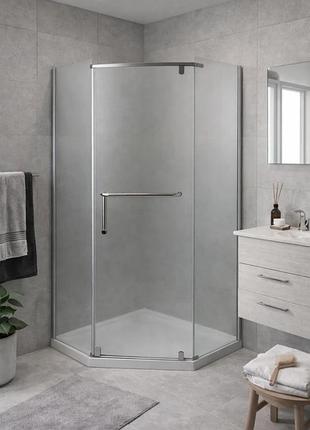 Душевая кабина bravo raba n90fs 90x90x185 см, пятиугольная, без поддона, сатиновый профиль, матовое стекло 6 мм