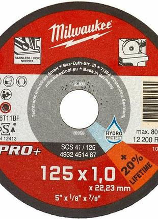 Диск отрезной milwaukee по металлу pro+, 125х1х22.2мм
