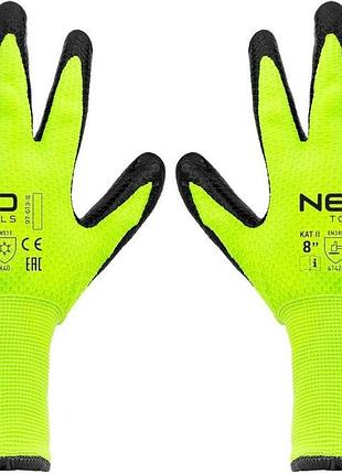 Перчатки рабочие neo tools, утепленные, латексное покрытие, полиэстер, р.8, зелено черные 7
