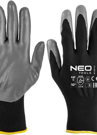 Рукавички робочі neo tools поліестер з нітриловим покриттям, р.10, сіро-чорний 12шт