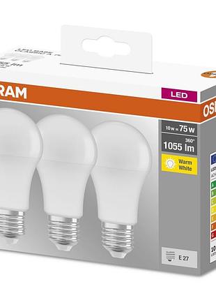 Набор ламп 3шт osram led e27 10вт 2700к 1055лм a60