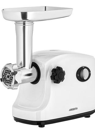 Мясорубка ardesto, 1600вт, 1.6кг/мин, 3 решетки, насадка для колбас, кеббе, пластик, белый