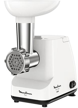 Мясорубка moulinex me111032, 1400вт, 1.7кг/мин, 2 решетки, насадка для колбас, пластик, белый