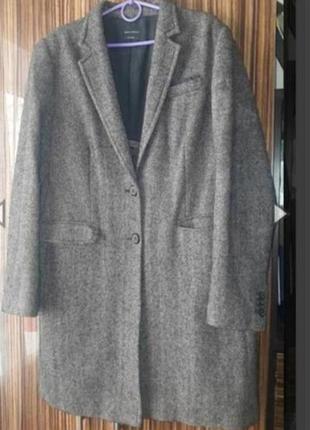 Серое демисезонное шерстяное легкое пальто marc o'polo 100% virgin wool