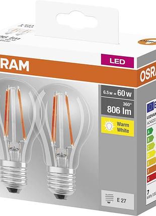 Набор ламп 2шт osram led e27 6.5вт 2700к 806лм a60