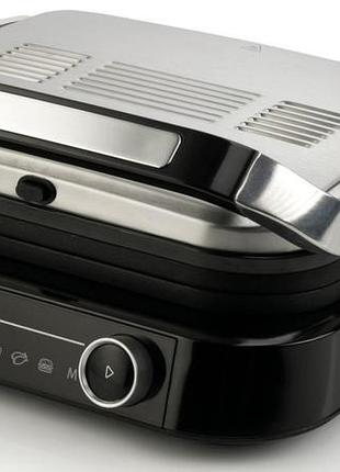Гриль gorenje gcg2100s прижимний 2100вт, темп. режимів-7, з`ємні пластини, розкриття на 180°, метал, сірий