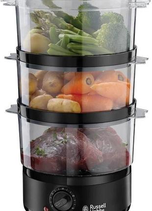 Пароварка russell hobbs 26530-56 kitchen collection 400вт, чаша-2.3/3.3л, резервуар для води -0.5л, механічне керування, 3 яруси,