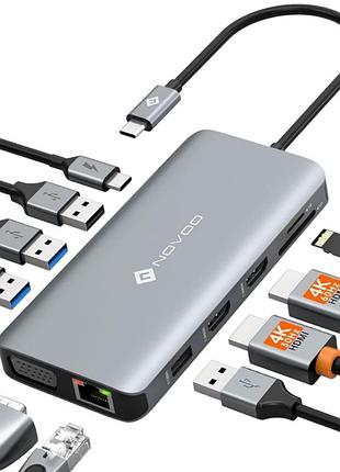 Хаб usb c с двумя hdmi-адаптерами, 11-в-1, 2 hdmi, vga, 100 вт pd, 4 usb, многопортовый usb-концентратор типа c