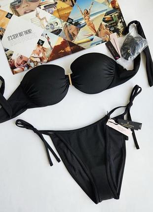 Victoria's secret 34a 75a xs s m l 40 38 36 34 купальник черный бандо на завязках