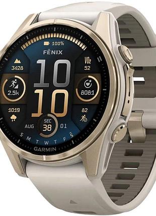 Gps смарт-часы garmin fenix 8 43mm, amoled, saph, sftgldss/fggry, foggry/dksndbnd